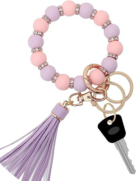 Wholesale Colorful Silicone Bead Tassel Beaded Wrist Keychain